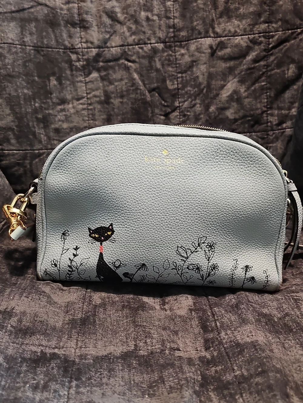 kate spade light blue cat-print pebble leather crossbody - Picture 1 of 10